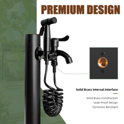 Outdoor Faucet Pedestal with Hose and Spray Nozzle