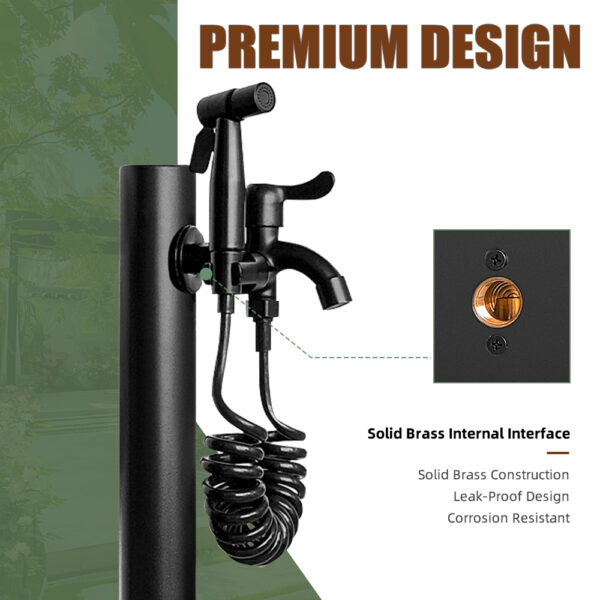 Outdoor Faucet Pedestal with Hose and Spray Nozzle